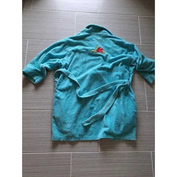 Bedtime Stories Turquoise Terry Cloth Robe Monkey Toucan Embroidery Women's 2X - Picture 8 of 11
